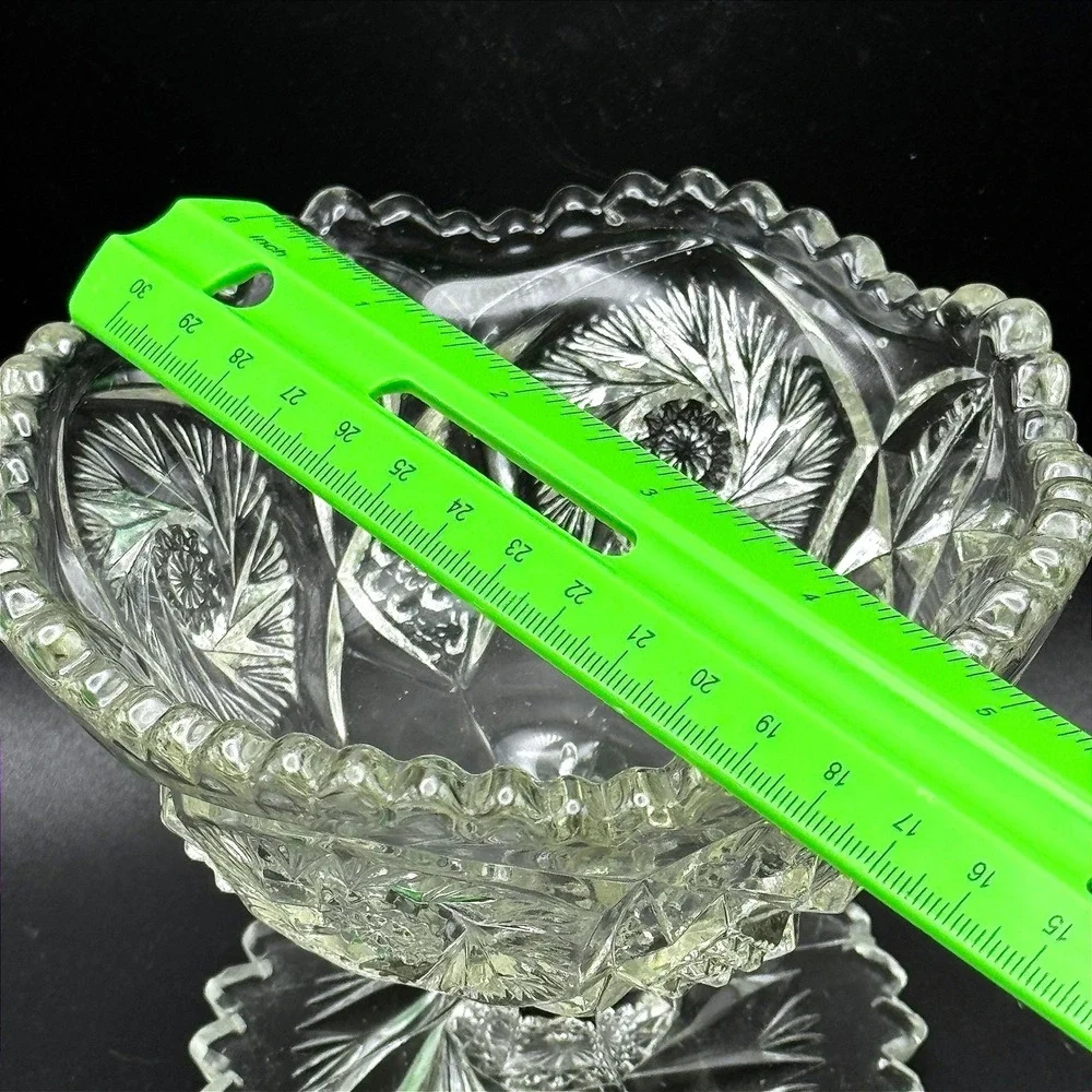 Vintage Imperial Glass Whirling Star Scallop Pressed Glass Pedestal Compote